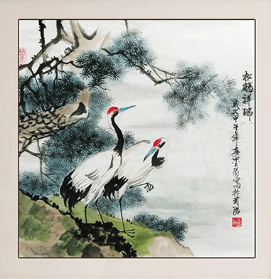 尚得堂国画纯手绘山水画客厅装饰画斗方字画祝寿图水墨画松鹤延年 