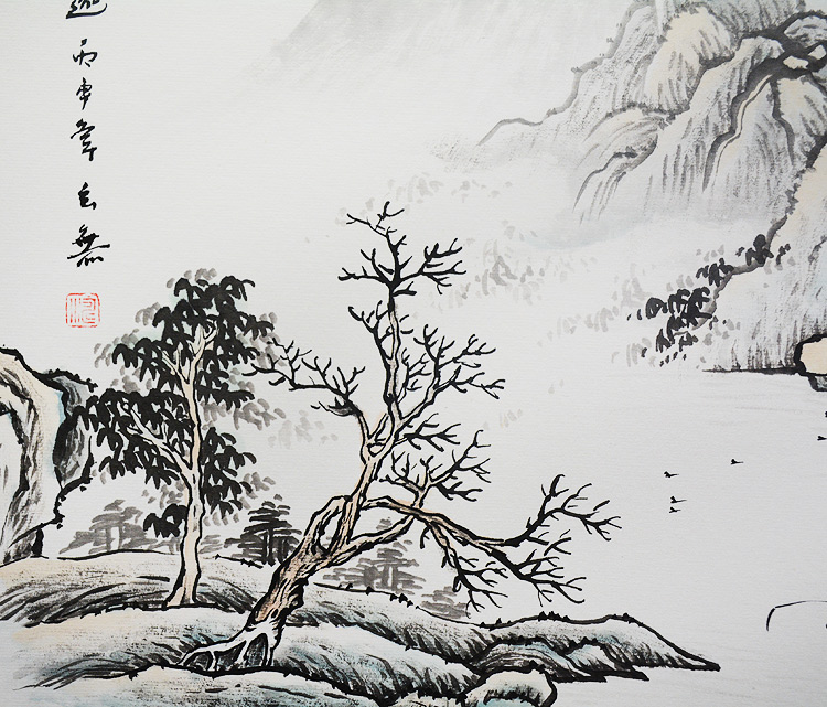 手绘国画中式水墨山水画风水靠山招财客厅装饰画挂画真迹餐厅壁画